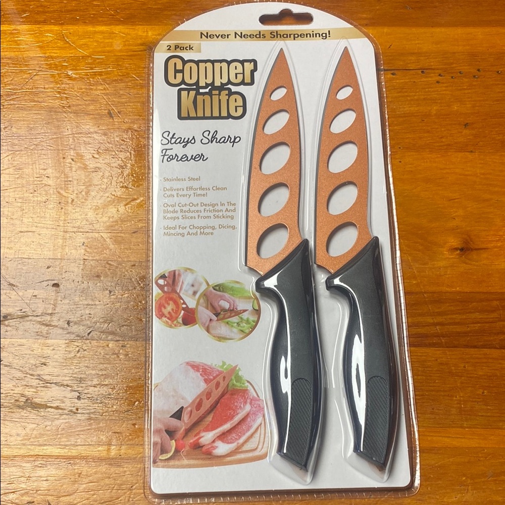 2-Pack Copper Knife Set with Black Handles